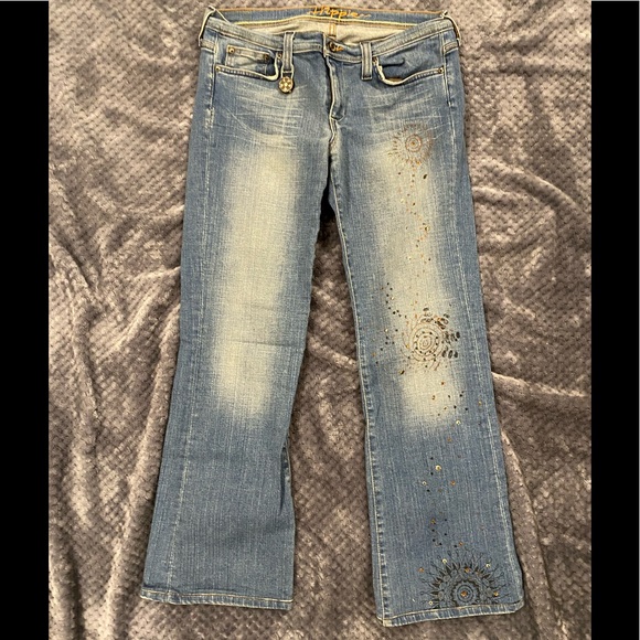 EC Hippie gold and bronze embellished jeans sz30/11 - Picture 1 of 8